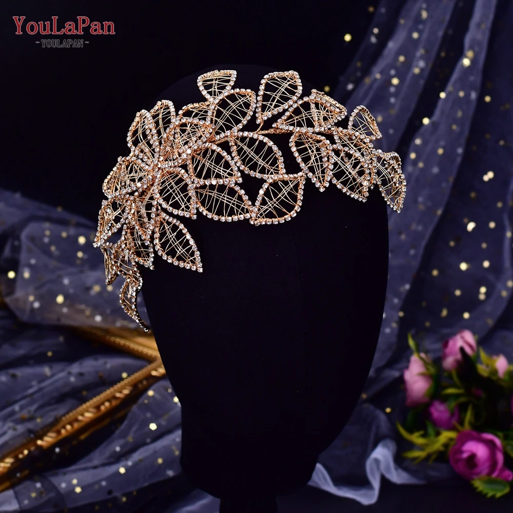 YouLaPan HP256A Rhinestones Headpiece เจ้าสาวสำหรับงานแต่งงาน Leaf Headband อุปกรณ์เสริมผมเจ้าสาว Headdresses เจ้าสาว Headdress