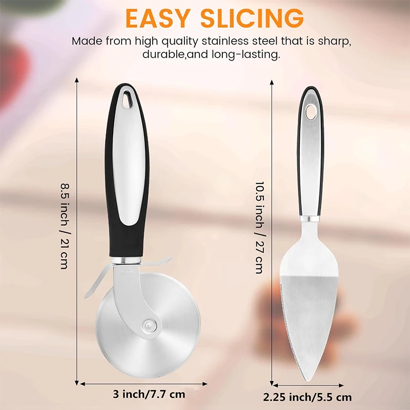Stainless Steel Pizza Cutter Wheel Ultra Sharp Pizza Slicer Pie Server Spatula with Non-Slip Soft Grip Handle