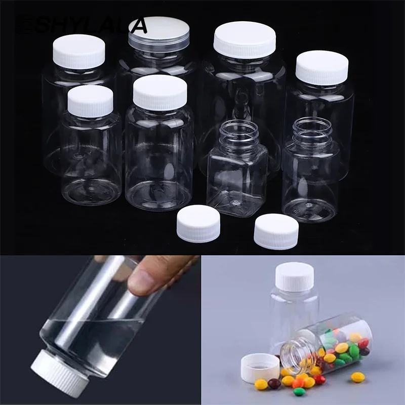 15-500ML Transparent Plastic Bottle Wide Mouth Medicine Bottle With Screw Lid Seal Vials Liquid Reagent Container Food Grade
