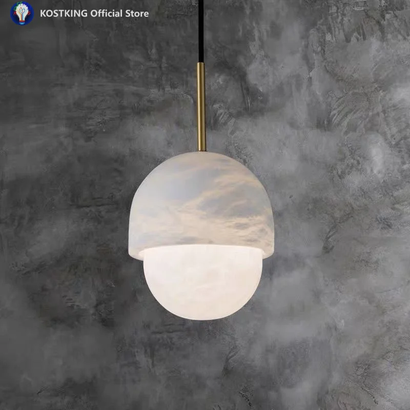 

Modern LED Ceiling Light with Marble Glass Shade, Minimalist Luxury Pendant Fan Lamp for Bedroom, Living Room, Dining Area