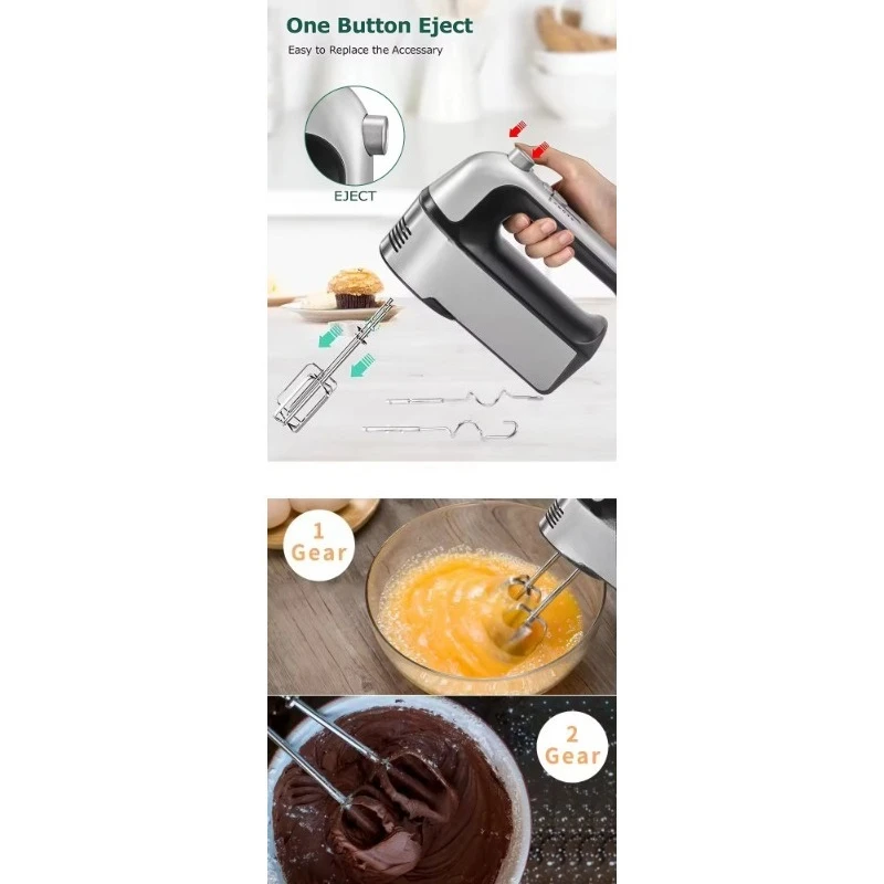 300 Watt Mini Portable Electric Cream Mixer 5 Speed Vertical Kitchen RV Mixer with Dough Hook Handheld Food Egg Beater