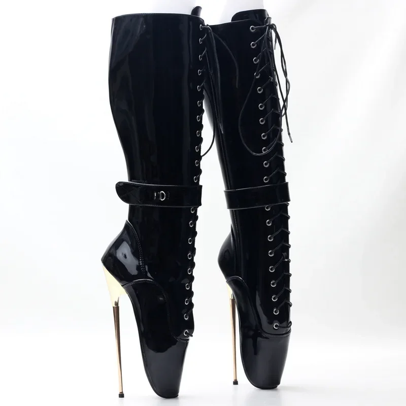 2024 New Arrival Women Knee High Ballet Boots,Sexy Man Performance Fetish Booties,Dace Shoes Botas,Side Zip,20CM Golden Heel,