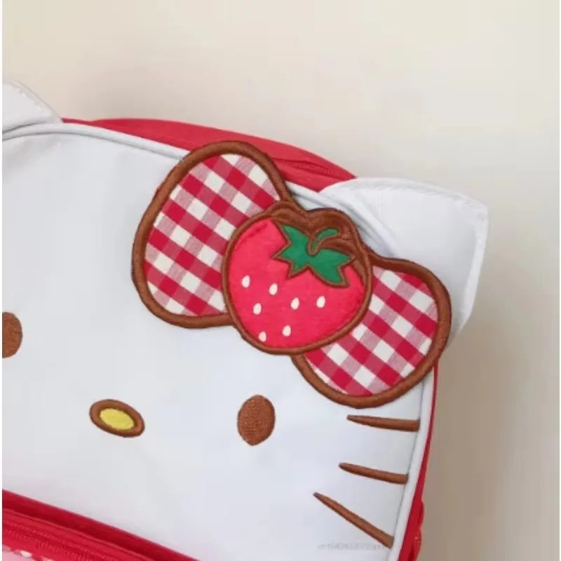 Sanrio Hello Kitty Kawaii plecak Cartoon śliczne o dużej pojemności truskawkowa kokardka kot gruba tkanina Oxford dziewczęcy plecak do przedszkola