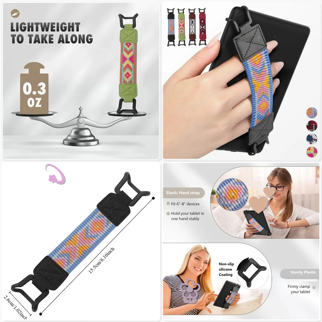 Anti Slip PU Leather eReader Hand Strap Secure High Elastic Tablet Finger Grip Holder Bedside Sleep Read Page Turn Easy
