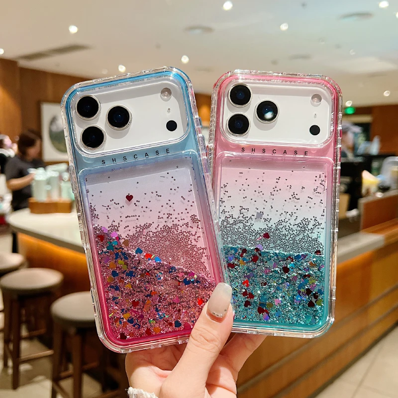 Luxury Gradient Quicksand Soft TPU+Hard PC 2 in 1 Bumper Phone Case For iPhone 18 17 Pro Max 15 14 13 12 16 Pro Max Back Cover
