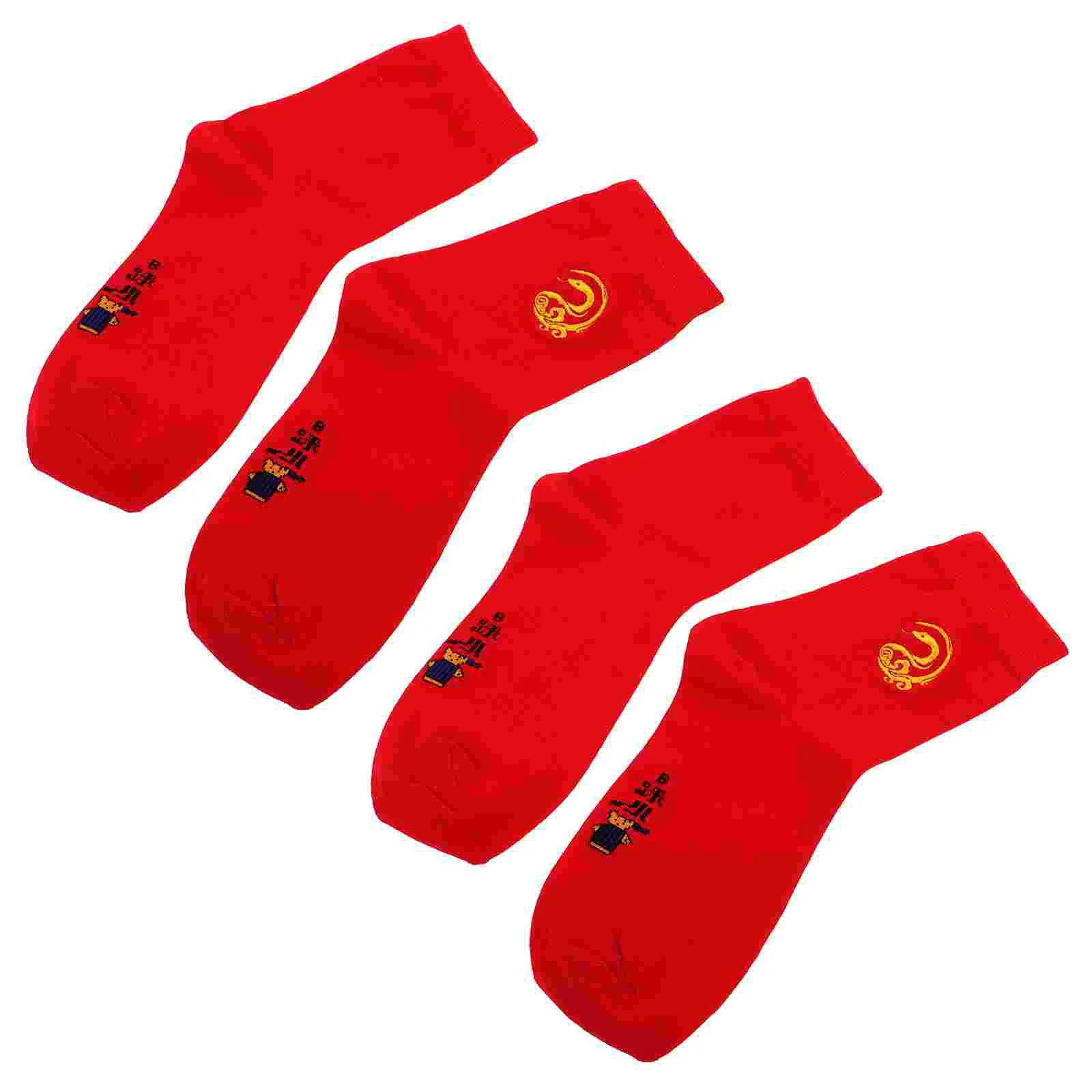 4 Pcs Year of The Snake Red Socks Ordinary Casual Athletic Chinese Long