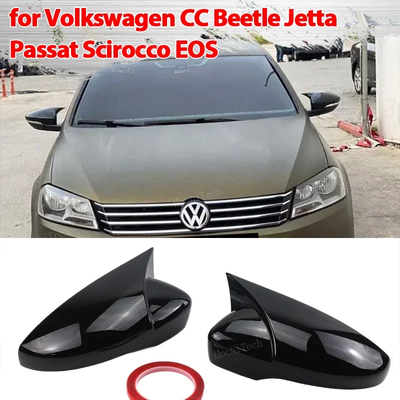 Black Car add-on Door Wing Side Mirror Cover Caps Shell Case for VW JETTA MK6 Volkswagen Passat B7 Scirocco Beetle CC Eos