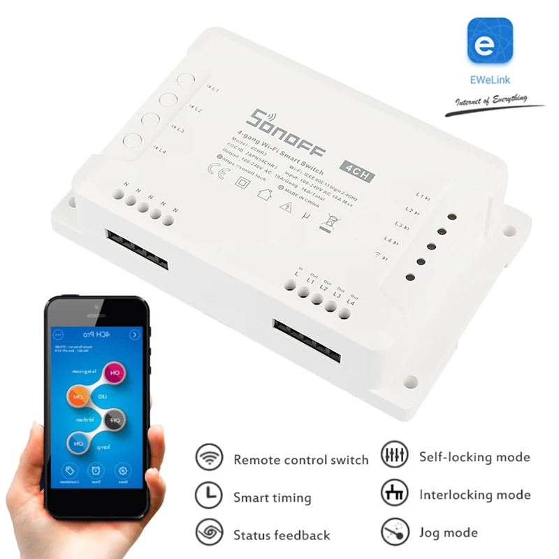 SONOFF 4CHR3 4CHPROR3 4-gang WiFi Smart Switch With Interlock Mode Works With Electric Blinds Fan Alexa Google SmartThings Alice