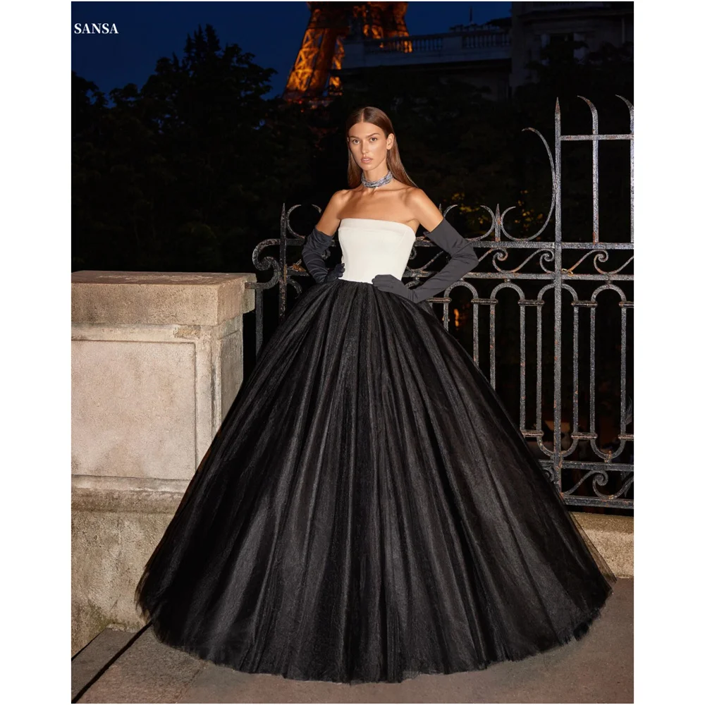 Sansa  Strapless Boll Gown Satin Prom Dress Detachable Sleeves Glove Customized Party Dress Floor-Length Evening Dresses