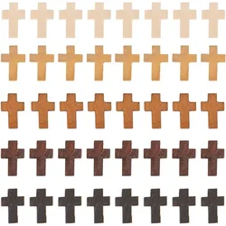 60Pcs 5 Colors Wood Cross Pendants Easter Holidays Wooden Small Cross Charms Pendants for Party Favors Easter