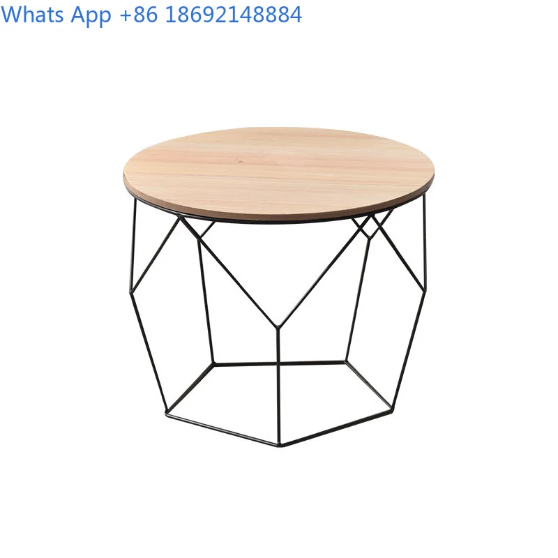 Round Coffee Table with Metal Frame Wooden Top for Living Room Office Decor