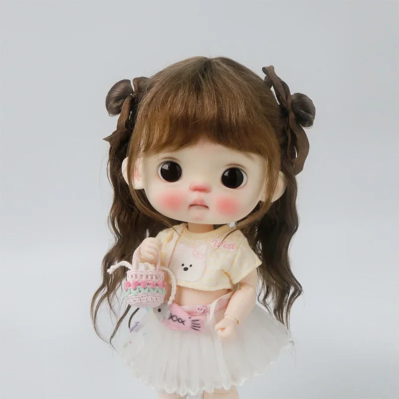 Blyth doll wig soft wavy long hair bangs double heart braids high ponytail for big head doll Qbaby DianDian doll accessories