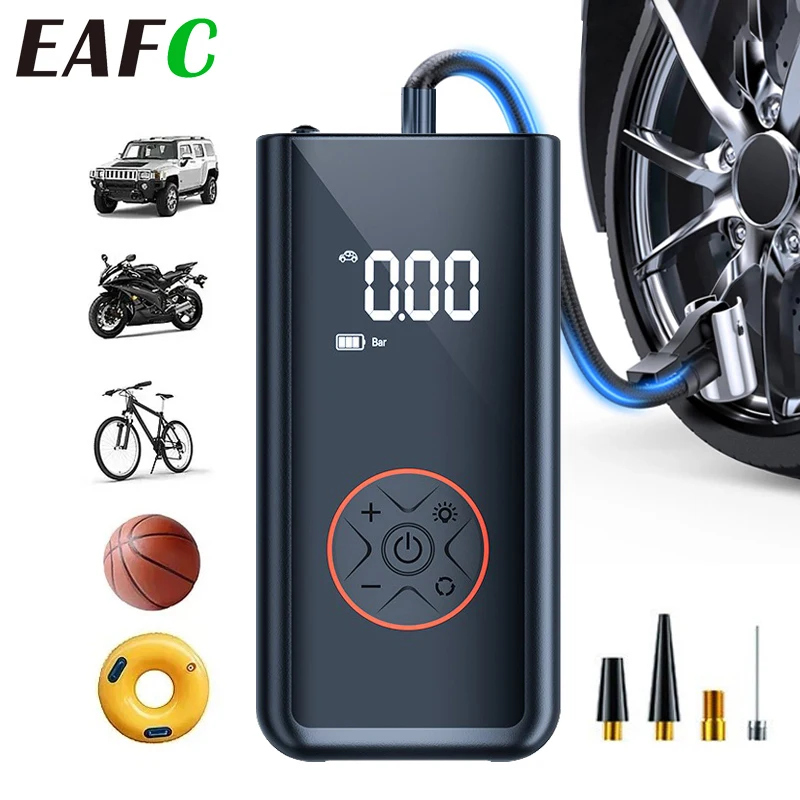 

EAFC 150PSI автомобильный воздушный насос с цифровым дисплеем, зарядка 6000 мАч, беспроводной/проводной насос для шин с ЖК-экраном для велосипедного мяча, мотоцикла