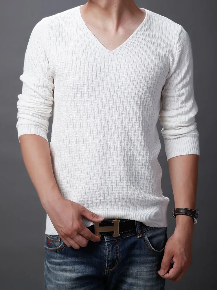 

Весенне-осенний мужской тонкий вязаный свитер с v-образным вырезом, облегающий цветной базовый ирт, модная длинная шерстяная футболка све, повседневная одежда