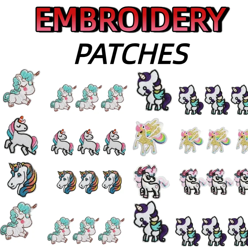 

Wholesale Meteor Rainbow Embroidery 10/12PCS Cloth Sticker Bag Decoration Cartoon Unicorn High Quality Chapter Boy Heat Transfer