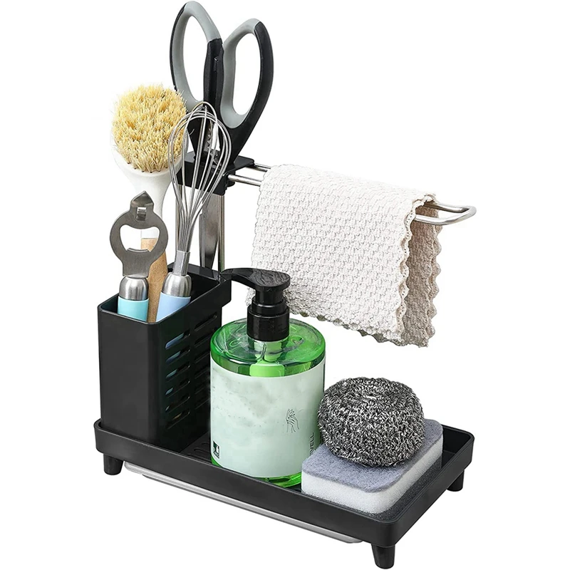 1 PCS Bathroom Organizer Kitchen Accessories With Drip Tray Towel Holder For Sponge, Brushes Kitchen And Bathroom image 2