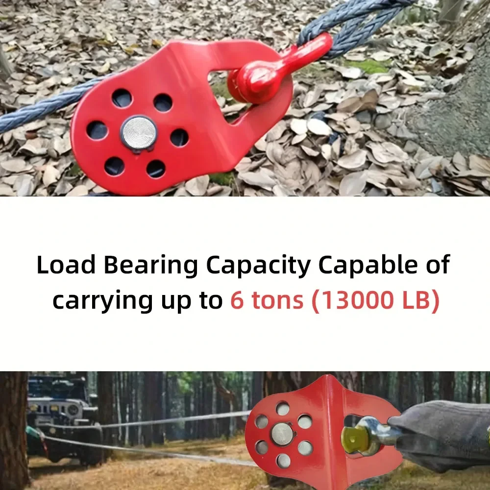 6T Snatch Block Towing Pulley for Heavy Duty Winch Breaking Force Synthetic Rope Steel Cable for Sheave Reliable for UTV Tractor