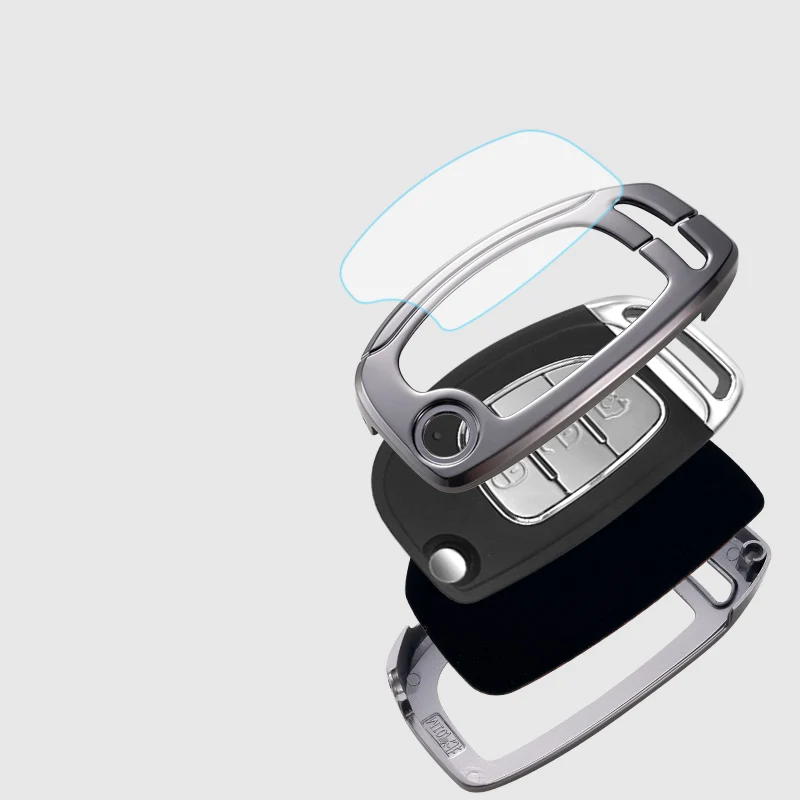 3 Buttons Metal Alloy Zinc Leather Car Key Case Cover Holder Shells For Beiqi Huansu S2 S3 Accessories Keychain