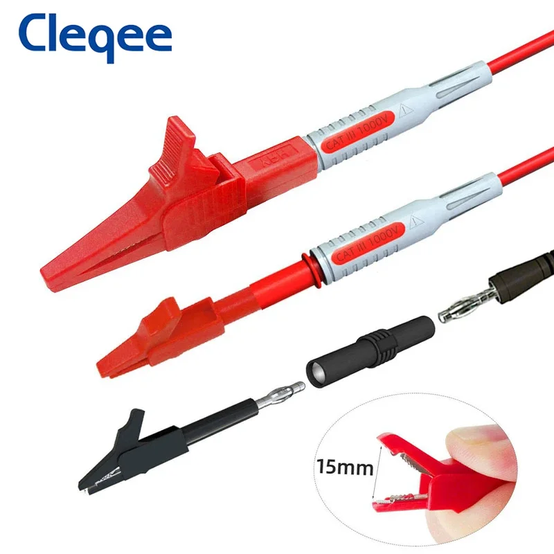 Cleqee P1957 Multimeter Wire Piercing  Probes Test Leads Kit with Puncture Needle 4mm Banana Plug Alligator Clip 64PCS