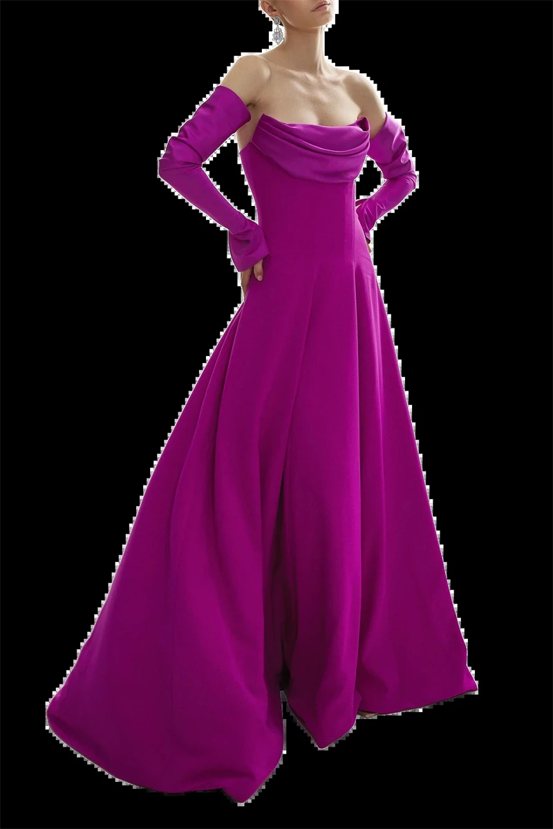 Eightree Elegant Purple A Line Evening Dresses Strapless Deatchable Long Sleeves Africa Women Prom Dress Formal Party Dress 2024