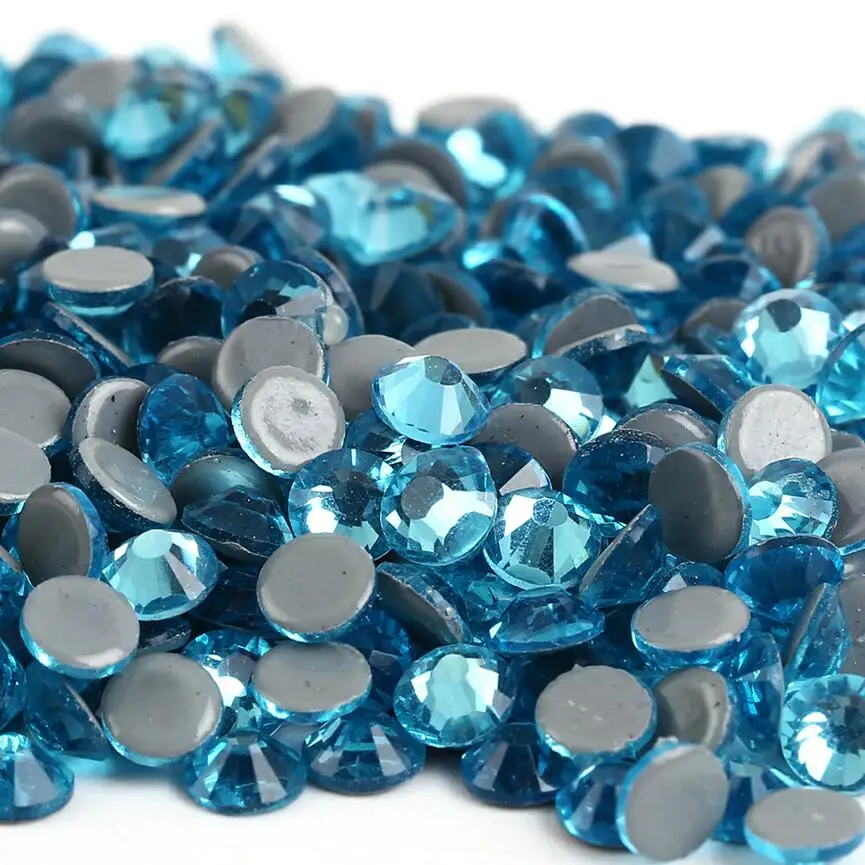 All sizes Aquamarine DMC Iron On Rhinestones/Nail art Hot fix Crystal Rhinestones Strass Sewing & Fabric Garment stones