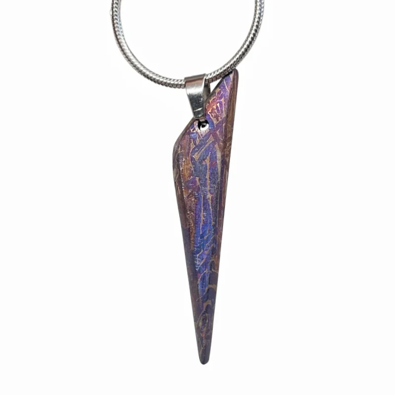 Muonionalusta Slant Triangle Meteorite Pendant High Heat Tinted Finish Iron Meteorite Dangle Wearable Collectible Gift LK513