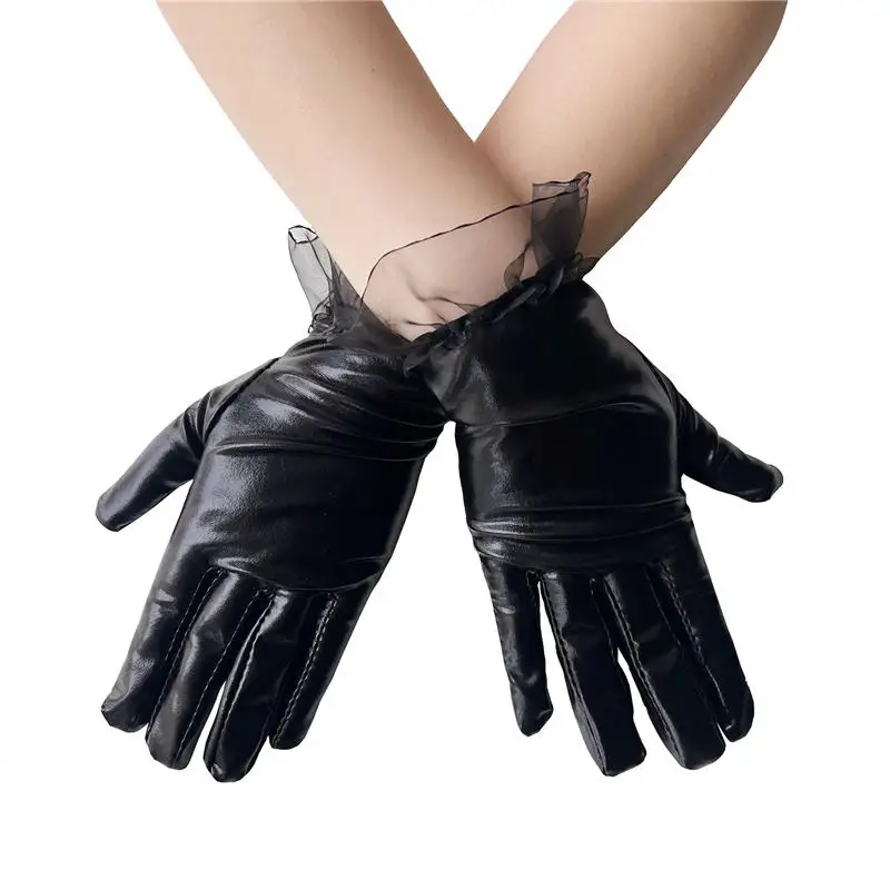 Black Patent Leather Gloves Short Fingerless Full Fingers Gloves Halloween Dance Leather Lolita Gloves Wholesale