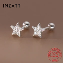 INZATT Real 925 Sterling Silver Zircon Star Piercing Screw Ball Bead Stud Earrings for Women Minimalist Fine Jewelry