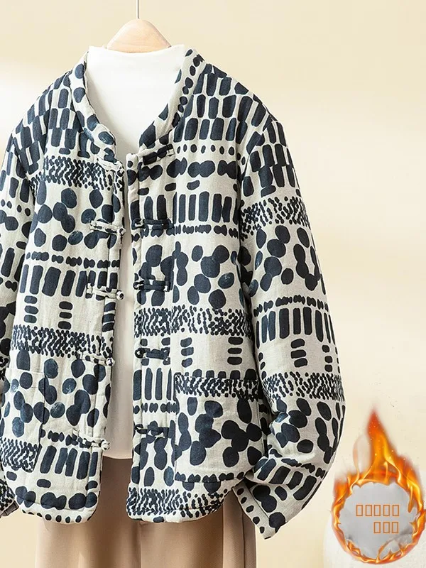 

Thiened Cotton Jaet Women's Faion Old Cloth Zen Sle Hanfu Cotton Linen Coat Outerwear Winter New Sle Commute Ele