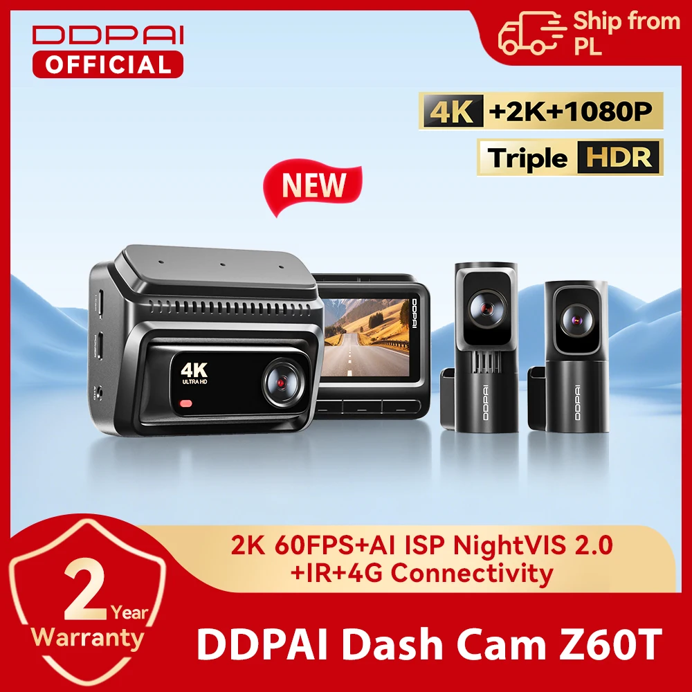 Image of DDPAI Z60T Dashcam 3-Kanal HDR Vorne 4K Hinten 2K Innenraum 1080P Nachtsicht ADAS GPS WiFi 6 24H Parküberwachung Auto-DVR