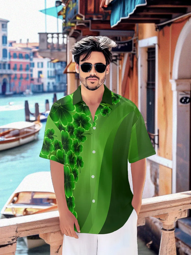 Summer Hawaiian Shirt Lucky Grass Y2k Tops Beach Men's Shirt Party Streetwear Luxury Shirt Simple Fashion Short Sleeve Clothes