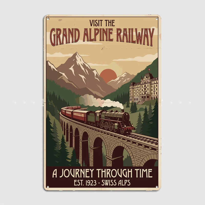 Grand Alpine Railway Vintager  Metal Custom Sign Living Room Wall Indoor Decor Room Decoration Bedroom Posters Home Decor
