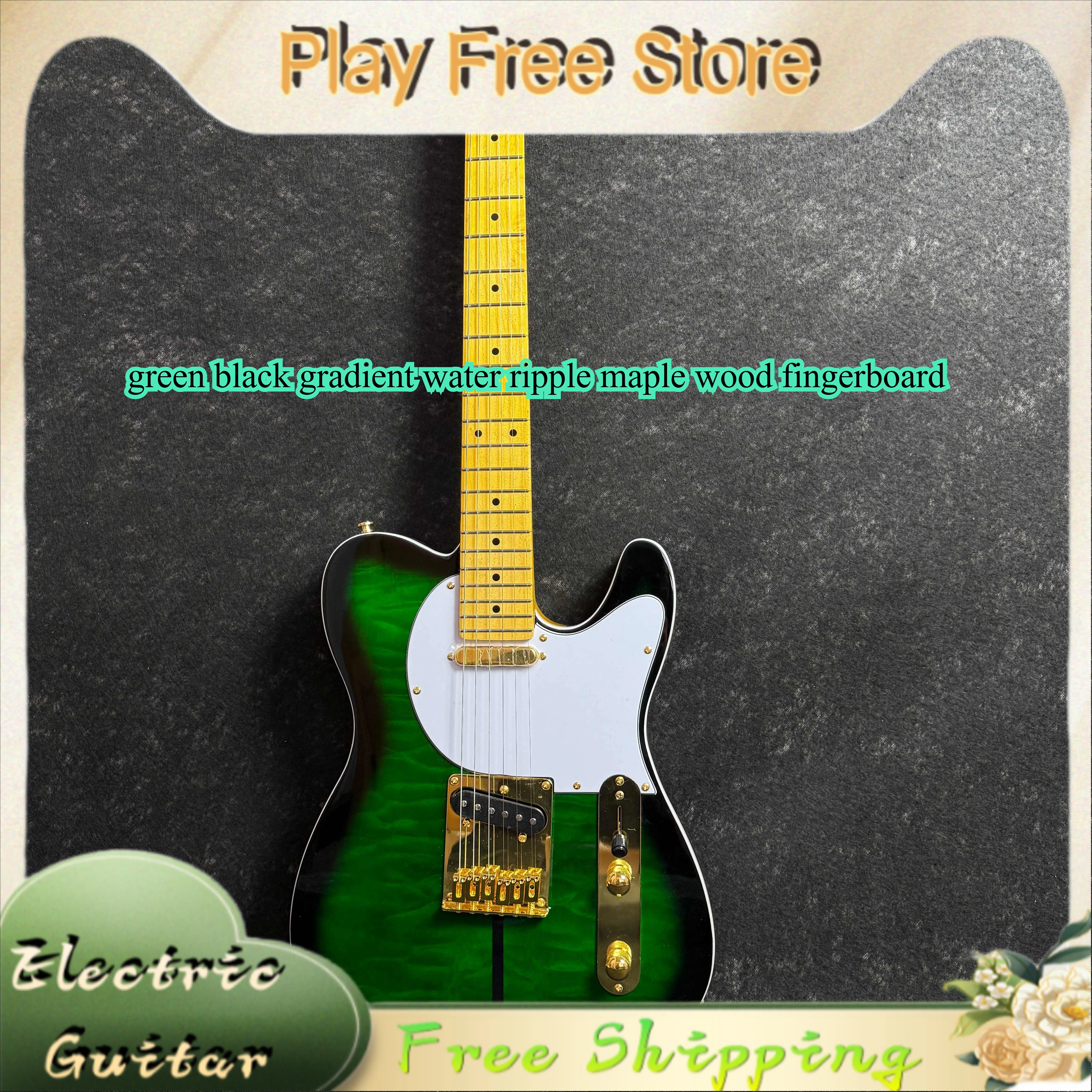 

TELE Electric Guitar Green Black Gradient Water Ripple Maple Wood Fingerboard White Protective Board Solid Wood Body Hot Selling