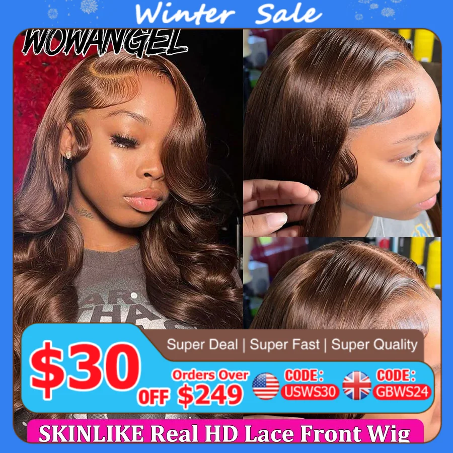 Wow Angel Chocolate Brown Wigs 13x6 HD Lace Front Wigs Melt Skins Body Wave Human Hair Wigs Glueless HD Lace Wigs For Woman
