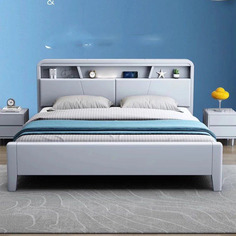 Nordic White Wood Bed High Box Storage Luxury Upholstered Bed Elegant White Frame Camas Moderrnas Inteligentes Furniture