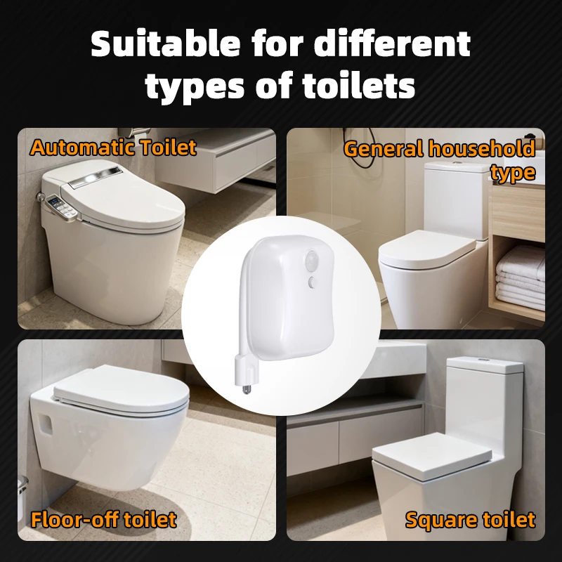 ضوء مستشعر حركة المرحاض الذكي، 16 لونًا RGB، سهل التركيب، عبوتان، ضوء أبيض 7000 كلفن، يعمل بالبطارية، هدية ممتعة