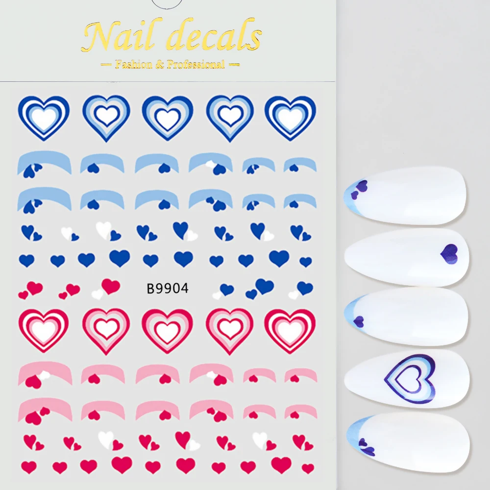 3D Gradient Love Heart Nail Art Sticker Self-adhesive Pink/Blue Heart Transfer Decal DIY 6Pcs/set Peach Heart Manicure Slider NK