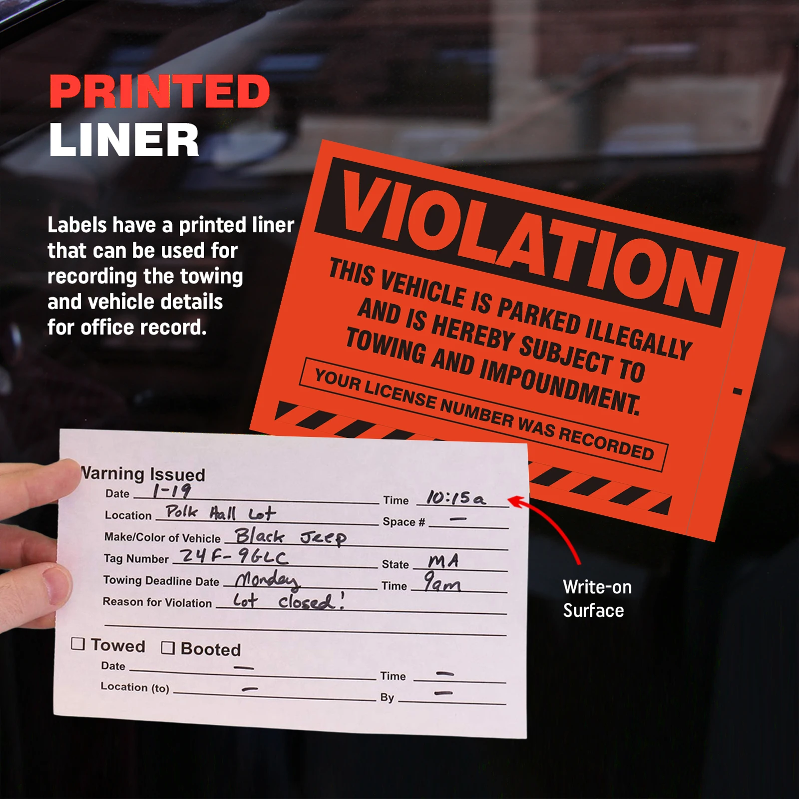 10 Sheets/Pack - 10.1*16.2Cm/4*6.38In Fluorescent Red Violation Parking Warning Label, Vehicle Violation Parking Tow-Away Label Sticker, Vehicle Window Parking Label, Conspicuous Warning Label, Prank Sticker