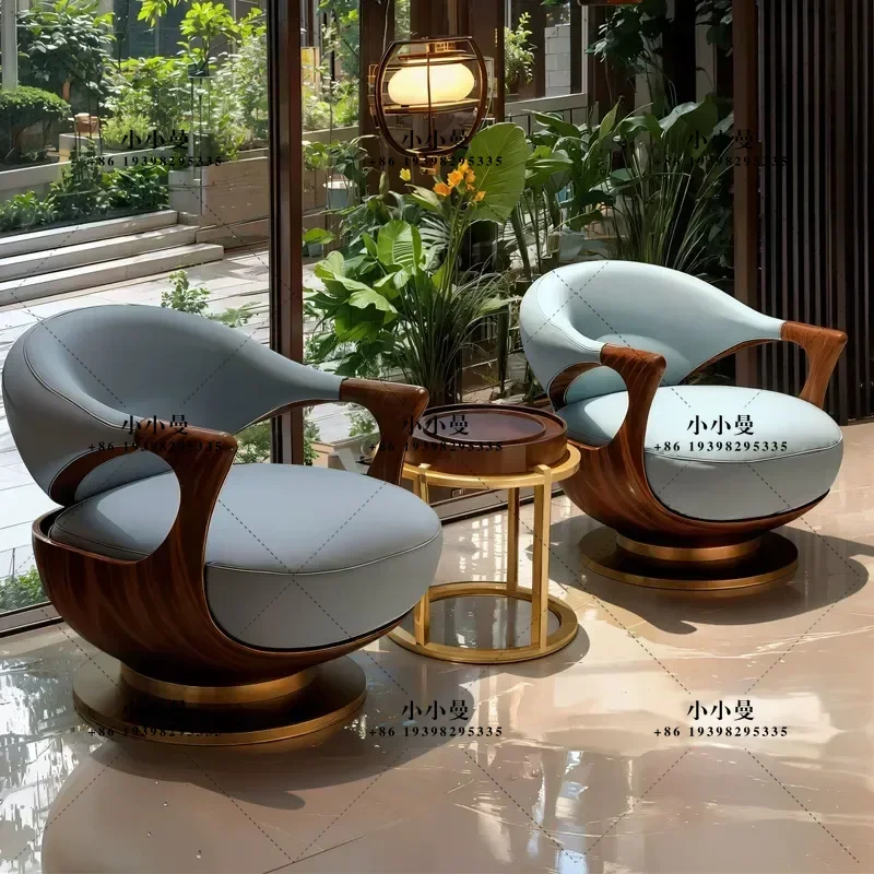 Aesthetic Fabric Leisure Chair Rotating Stainless Steel Solid Wood Living Room Ingot Chair Modern Comfortable Swivel Seat