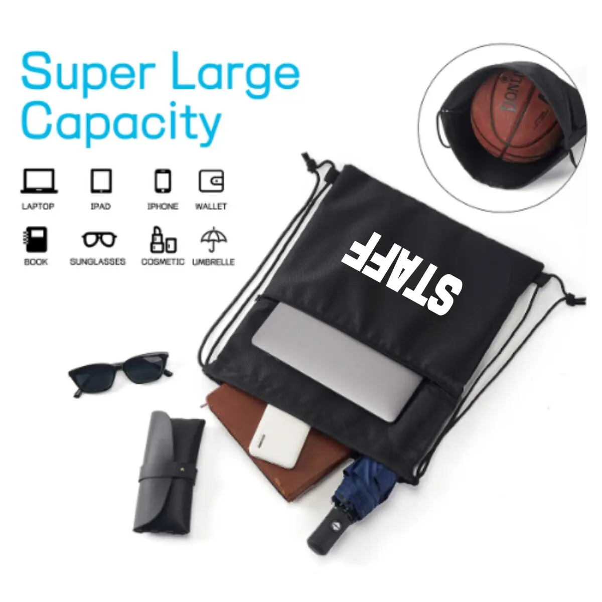 Staff Behind the Scenes Outdoor Sports Drawstring Pocket Simple Backpack Ransel Kebugaran Pria dan Wanita