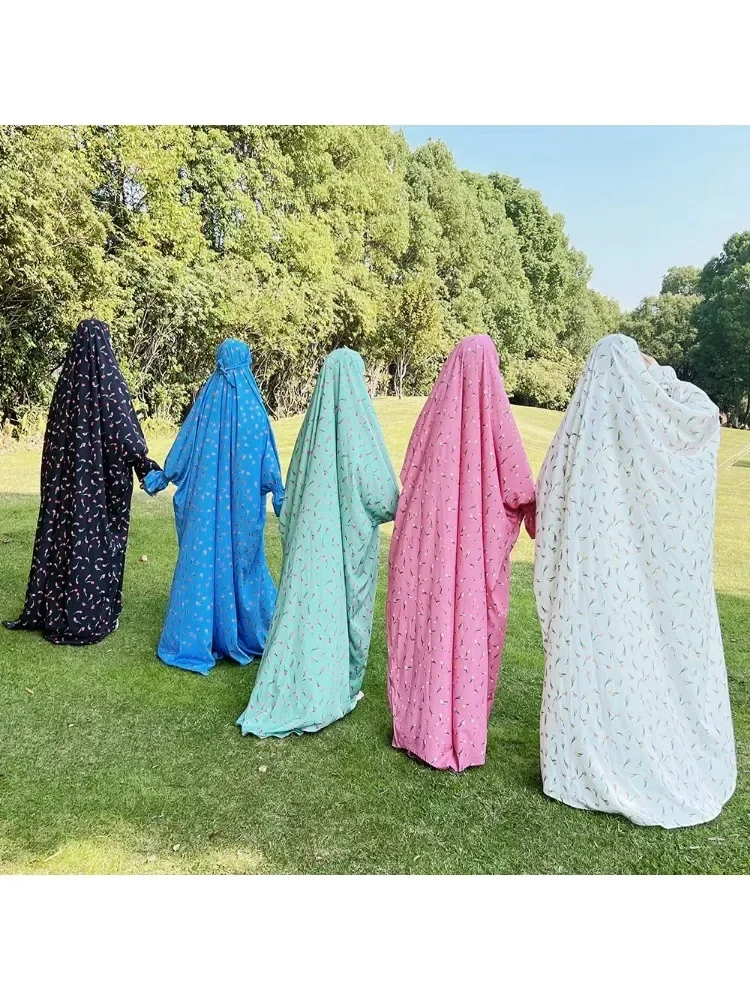 عباية مسلمة بقلنسوة 5 ألوان للعيد مطبوع عليها زهور فستان صلاة نسائي طويل خيمار حجاب غطاء كامل عباية دبي إسلام قفطان رداء نقاب