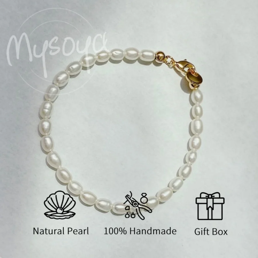 

Браслет MYSOYA из пресноводного жемчуга в форме белого риса, 5-6 мм, в подарочной коробке, свадебные украшения, идеально подходит для подарков на день рождения