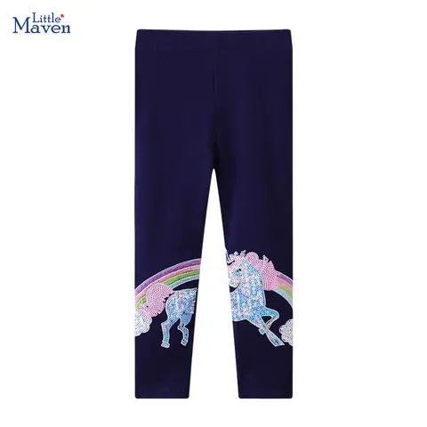 Little maven Autumn Girls Pants Embroidery Sequin Cartoon Unicorn Rainbow Leggings Cotton Trousers Toddler Kids Clothes