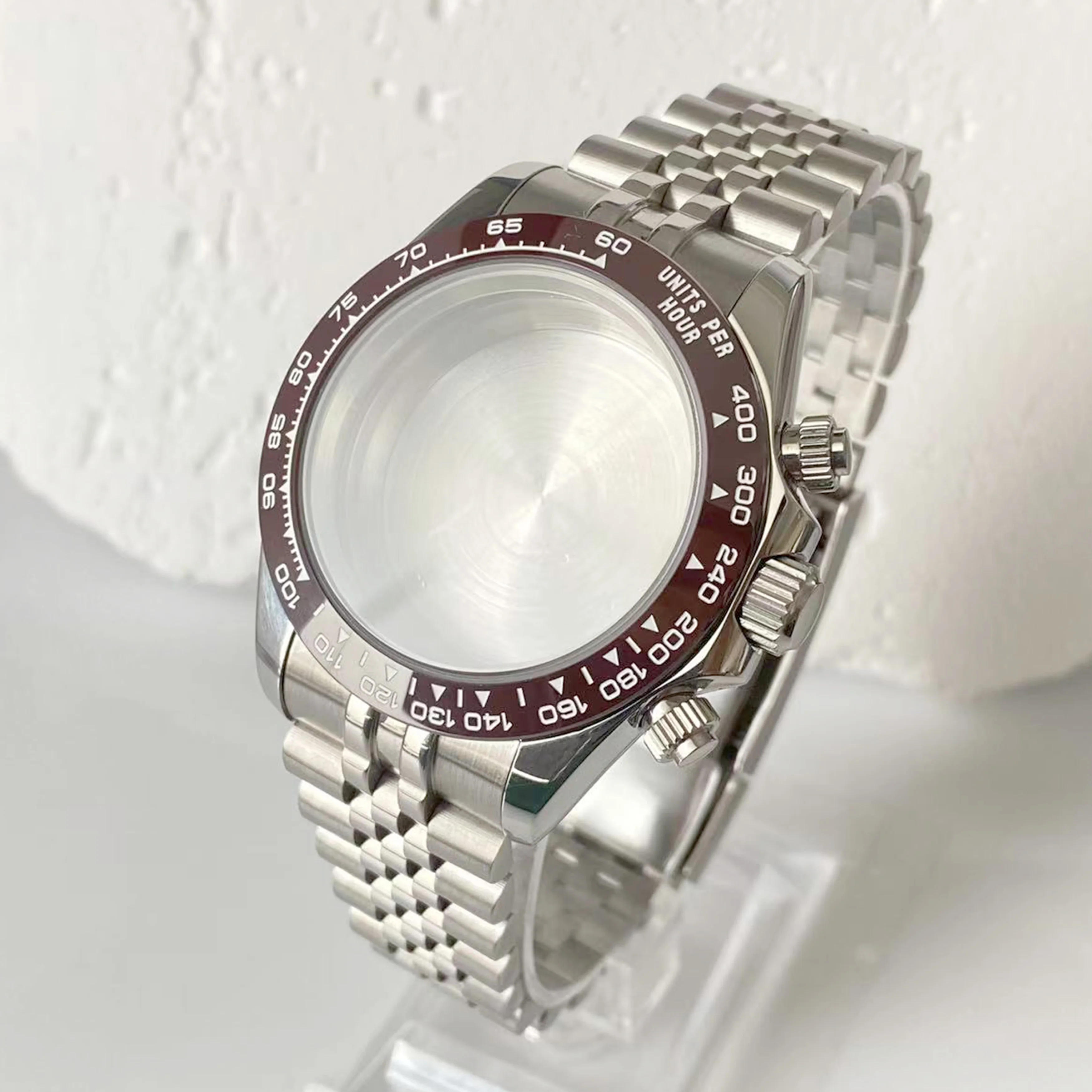 Caixa de relógio vk63 de alta qualidade, 39mm, vidro safira, aço inoxidável, à prova d'água, para seiko mod fit vk63, peças de movimento de quartzo