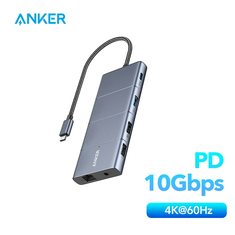 Anker 565 11-in-1 USB C Hub 10 Gbps USB-C and USB-A Data Ports 4K HDMI DisplayPort 100W Power Delivery 2 USB 2.0 Data Ports