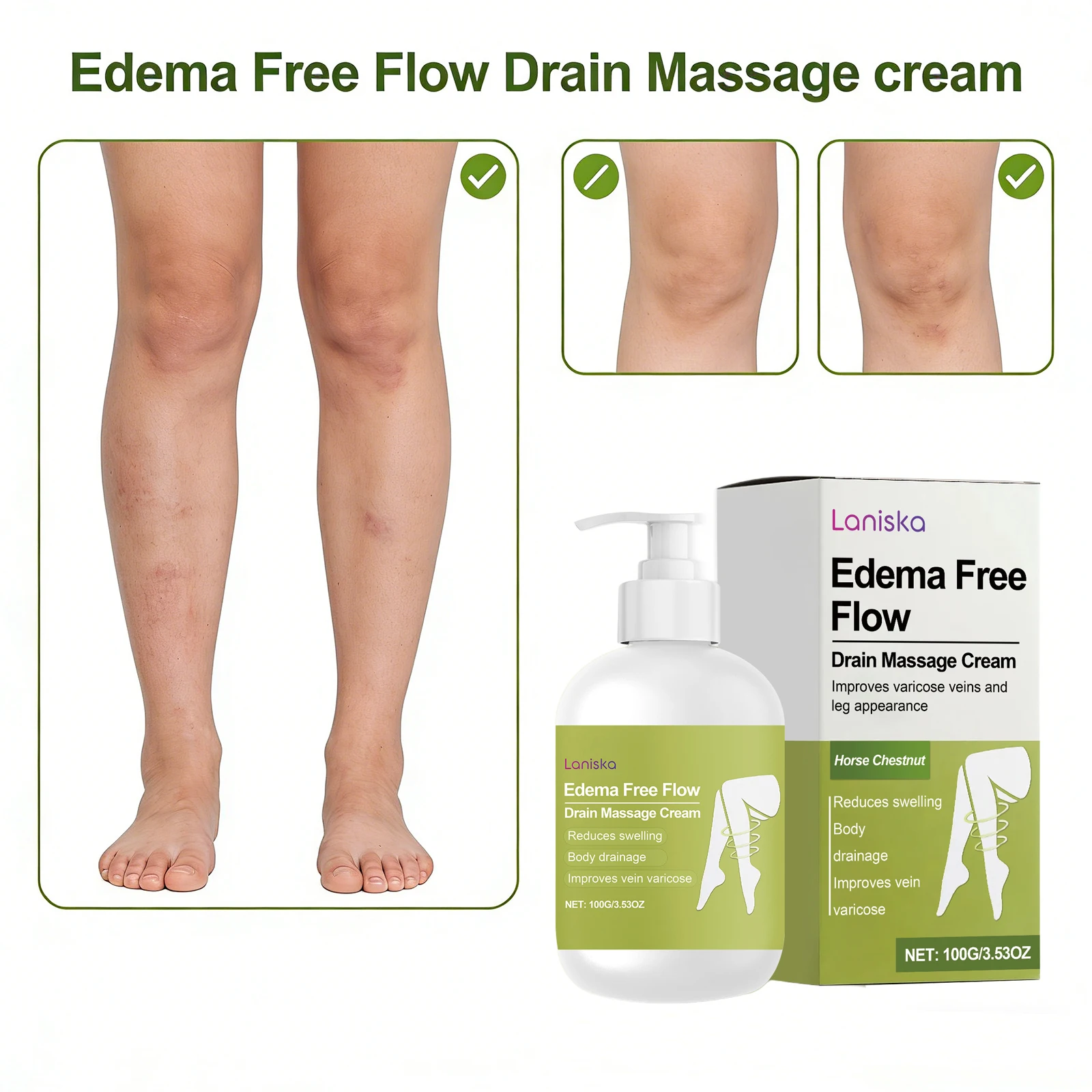 Drain Massage Cream Edema Free Improves Varicose Veins Soothing Leg Swelling Promotes Blood Circulation Smoothing Body Skin Care
