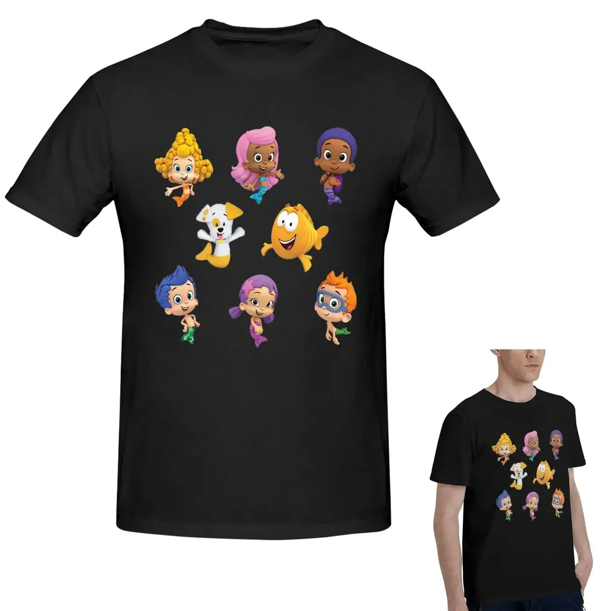 100% Cotton All Bubble Guppies Together Cartoon Mermaids Kids T-Shirt Men's Oversized T Shirt Men Round Neck Summer Shirts Tops