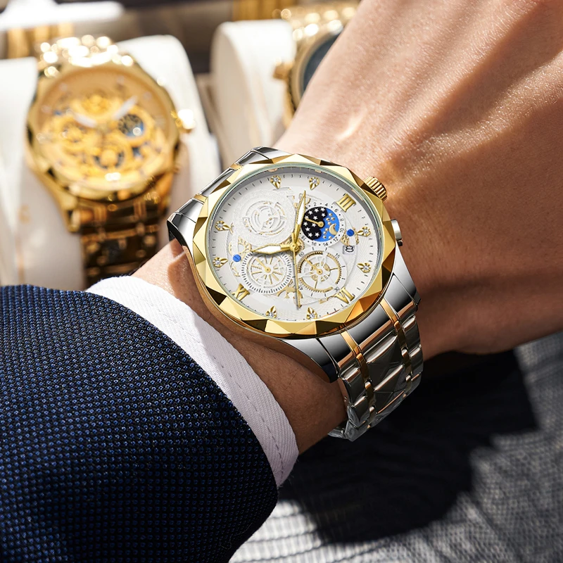 PENGAGAR Роскошные мужские часы высокого качества, водостойкие светящиеся хронографы с датой, мужские часы из нержавеющей стали, кварцевые мужские часы Reloj