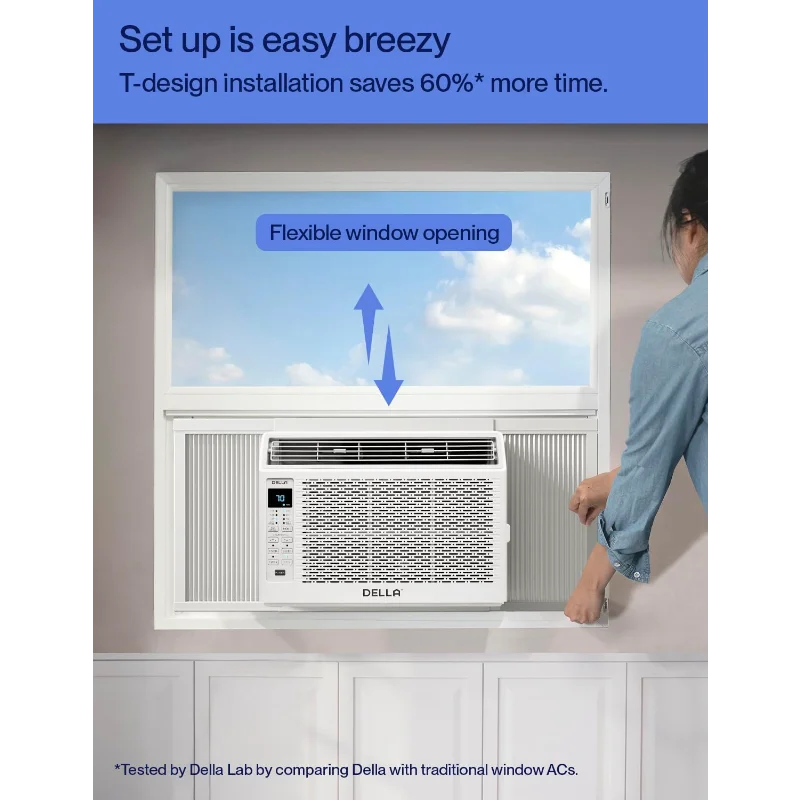 مكيف هواء نافذة ذكي DELLA 5000 BTU متوافق مع Alexa، يبرد حتى 150 متر مربع. قدم، وحدة تيار متردد للغرفة الصغيرة مع موقع GEO