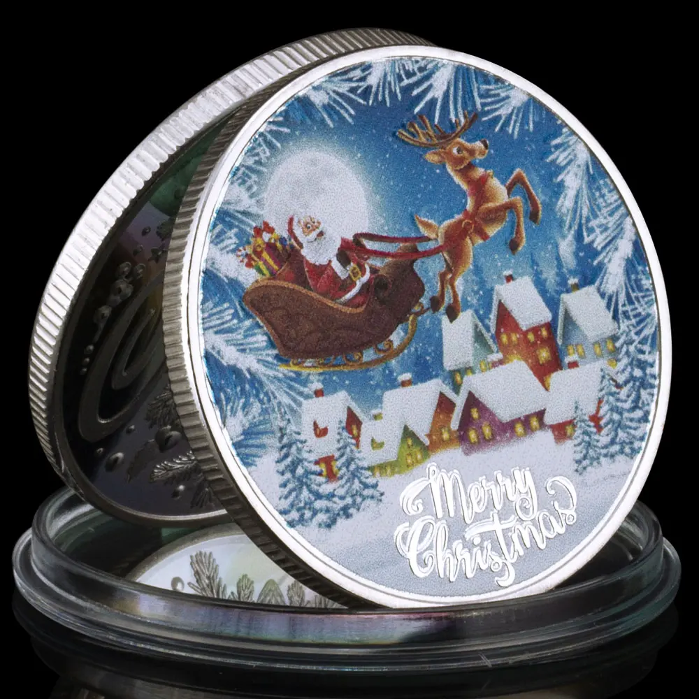 Merry Christmas Commemorative Coin Silvery Plated Spivenirs and Gifts for Christmas Home Decorations